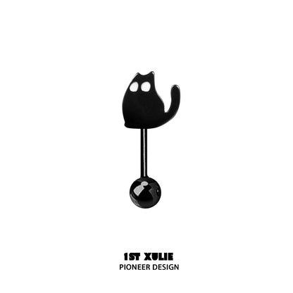 Unique black devil cat earrings designed by 1STXULIE featuring a playful cat silhouette