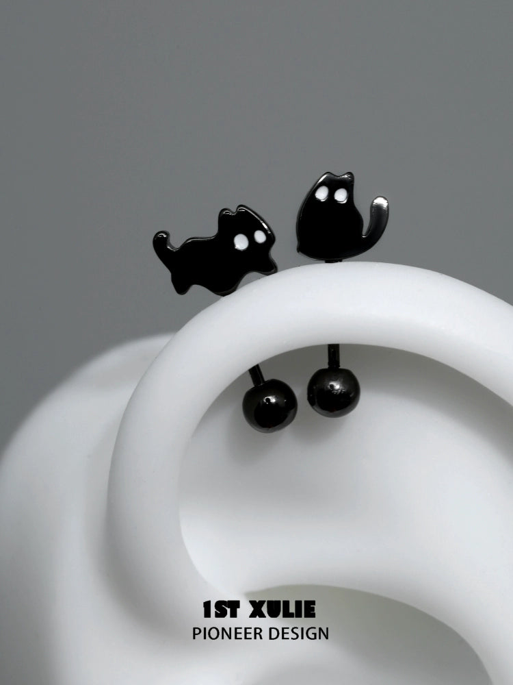 Cute devil cat earrings by 1STXULIE with black cat design and playful features for animal lovers