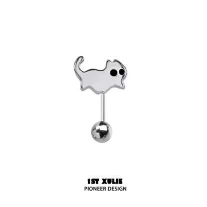 Stylish devil cat earrings featuring a playful cat design with a shiny finish