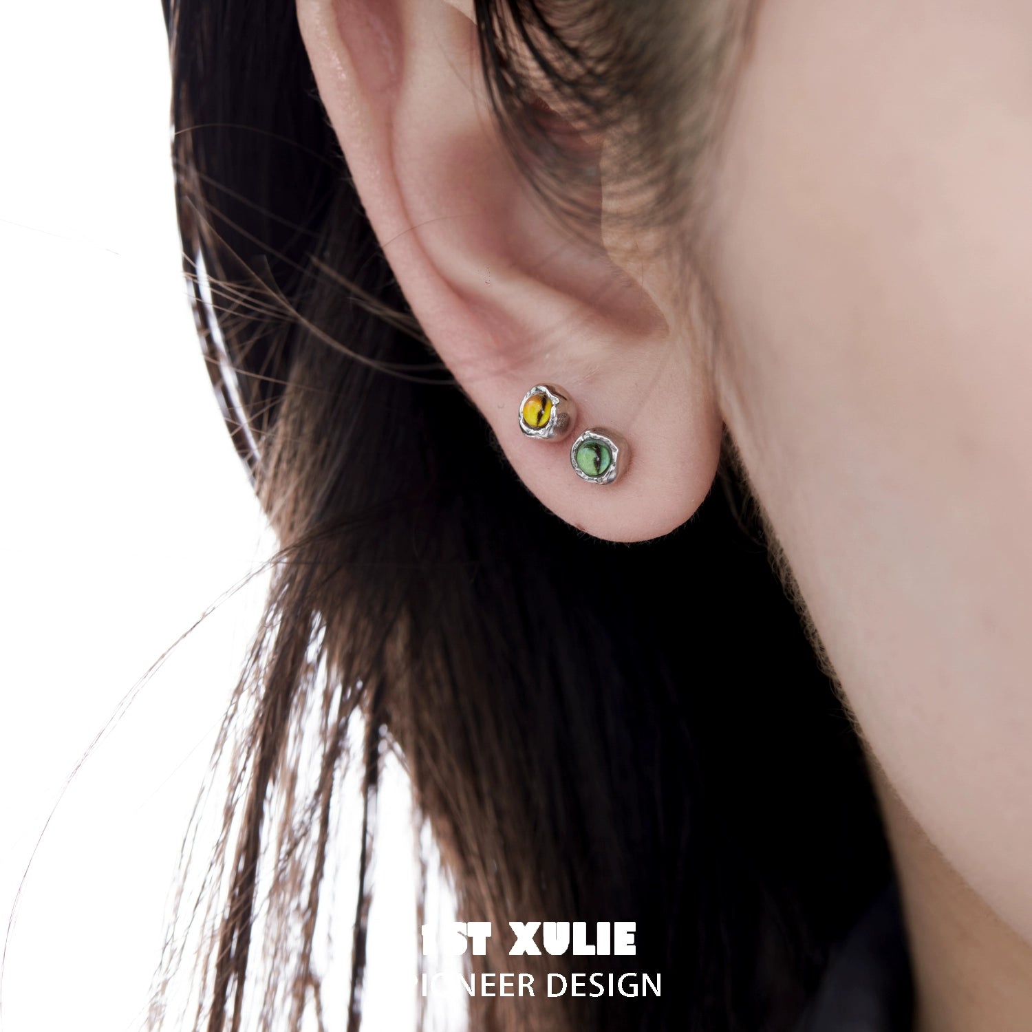 1STXULIE Devil Eye Stud Earrings in silver with colorful gemstone accents