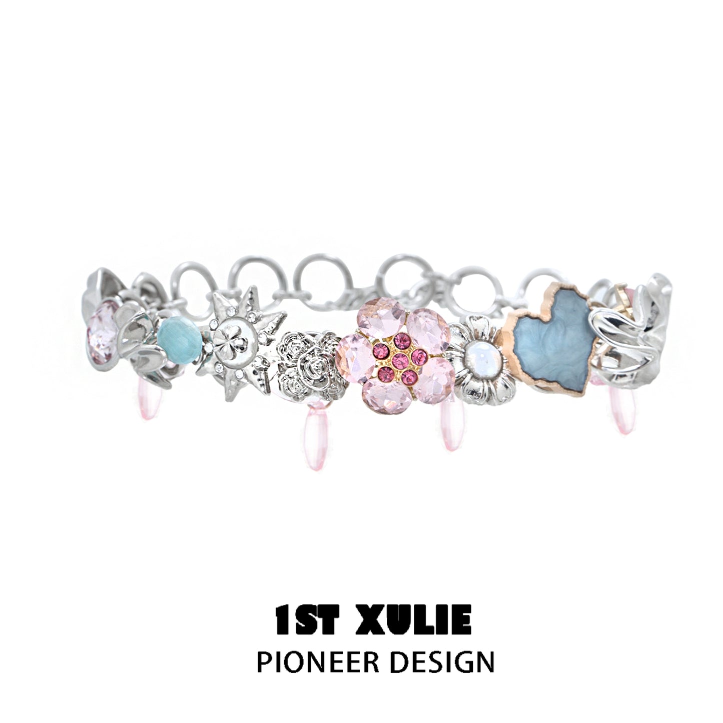 Unique 1ST XULIE dopamine choker necklace featuring colorful floral and gemstone accents