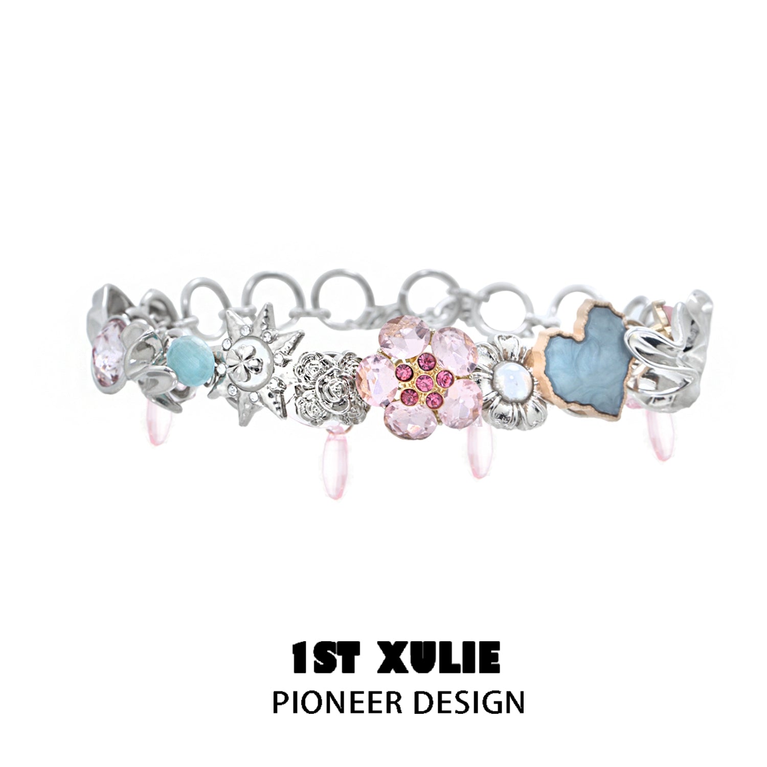Unique 1ST XULIE dopamine choker necklace featuring colorful floral and gemstone accents