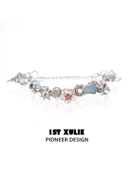 1STXULIE dopamine choker necklace featuring colorful floral charms and beads for a trendy look