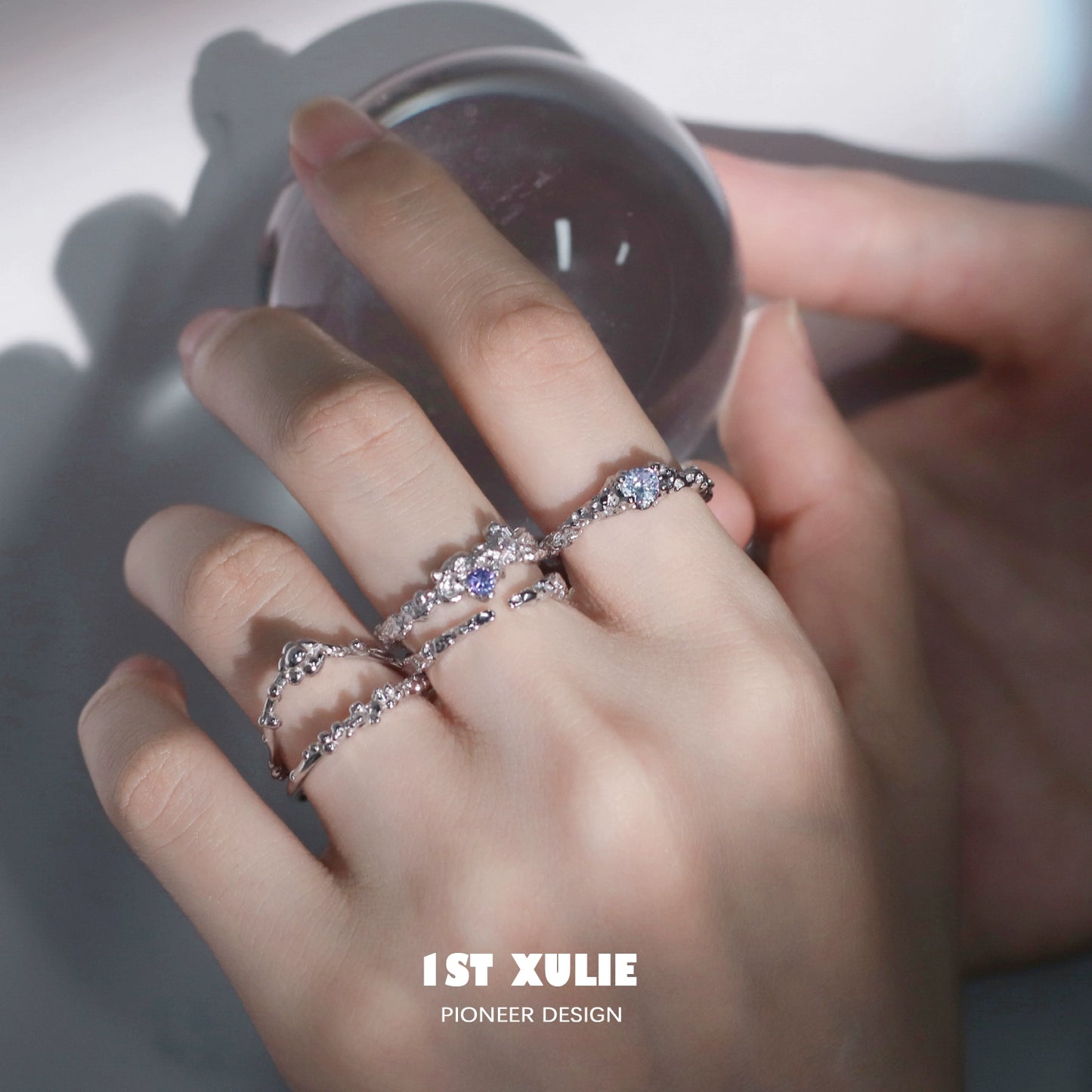 Elegant 1STXULIE dream fairy purple zircon ring showcased on a hand with sparkling details