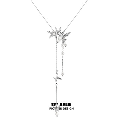 1STXULIE Dream Wings Pearl Necklace with a sparkling design featuring elegant pearl accents