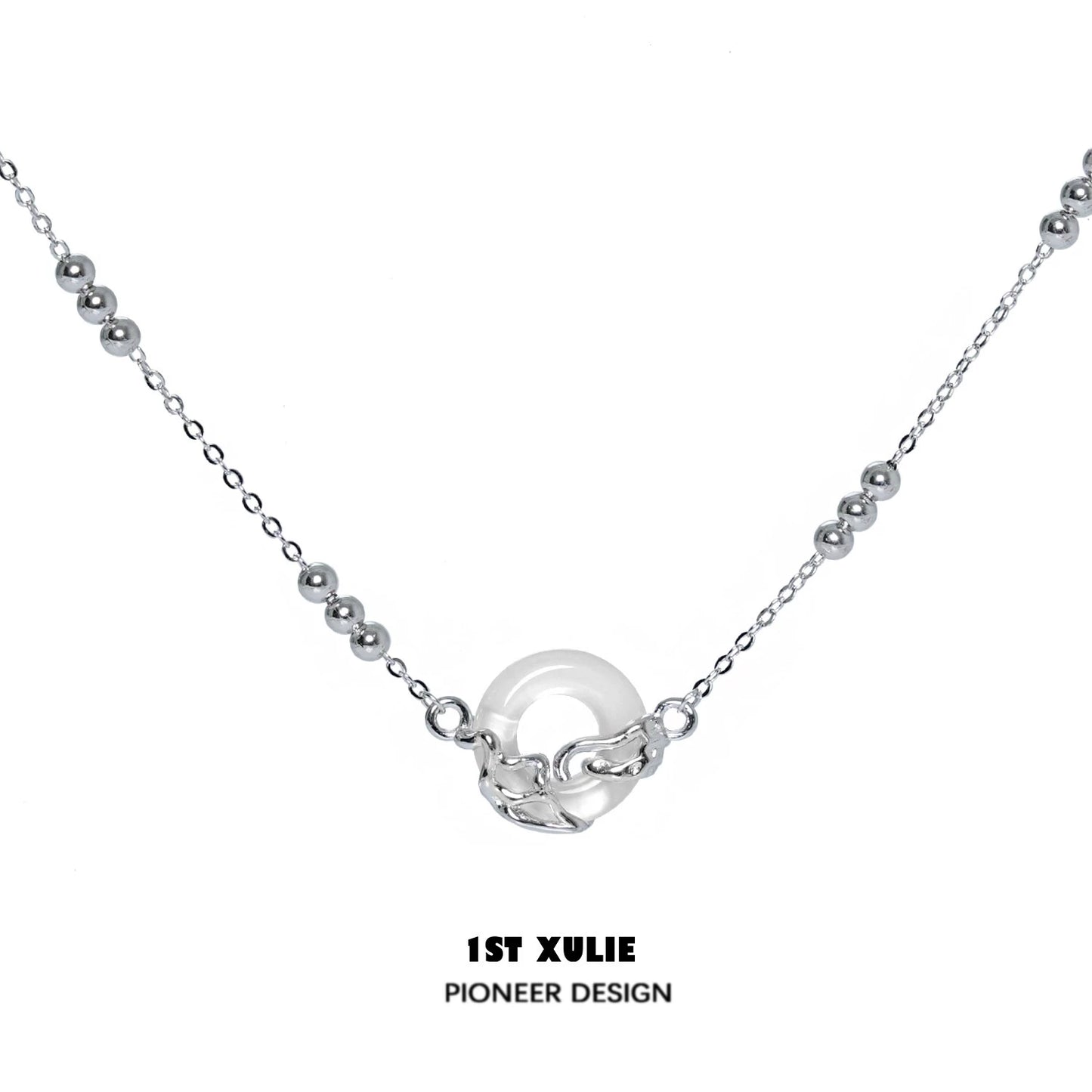 Elegant 1STXULIE eternal rings silver necklace with a unique round charm centerpiece