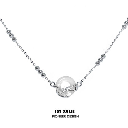 Elegant 1STXULIE eternal rings silver necklace with a unique round charm centerpiece