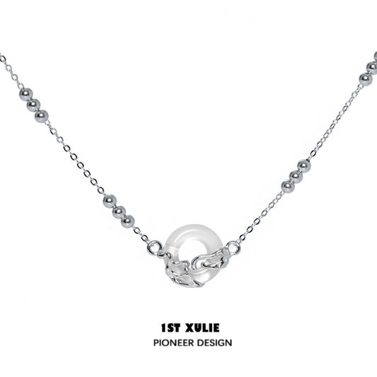 Elegant 1STXULIE eternal rings silver necklace with a unique round charm centerpiece