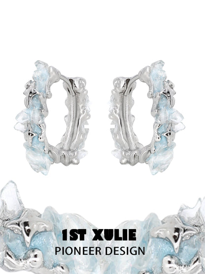 1ST XULIE Frozen Blue Crystal Ear Cuffs in Silver Design for Elegant Jewelry Style