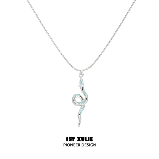1ST XULIE Frozen Snake Silver Necklace featuring a unique snake design and elegant chain