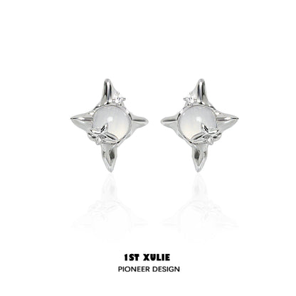 Silver Frozen Star Agate Earrings with Elegant Design and Sparkling Accents