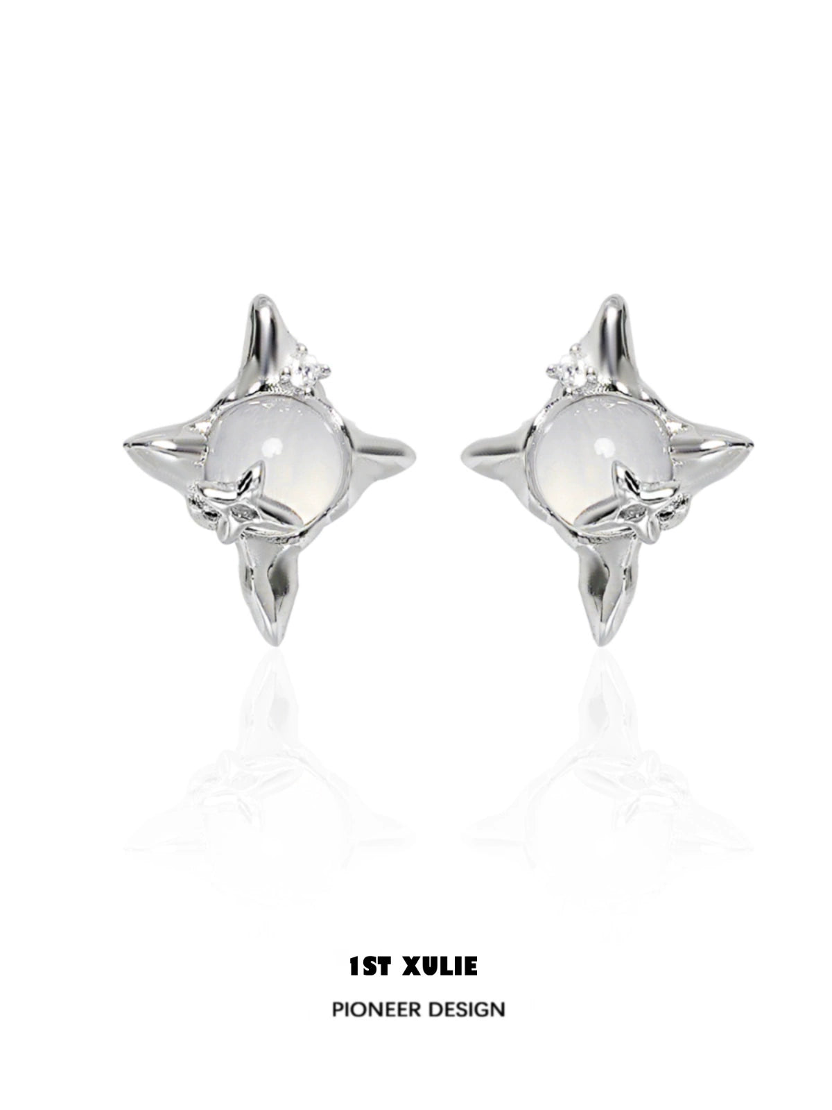 Elegant frozen star agate earrings with a unique star design and polished silver finish