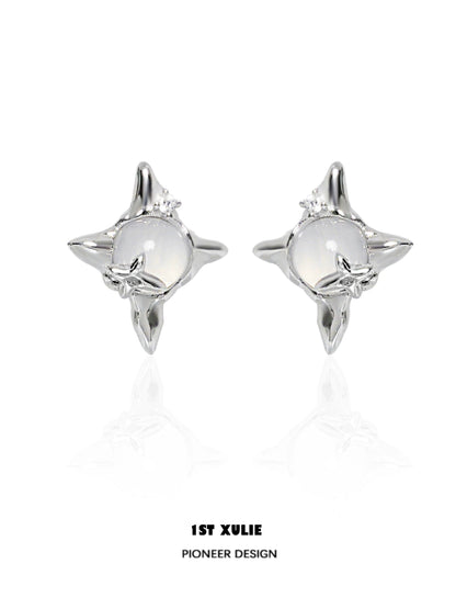 Elegant frozen star agate earrings with a unique star design and polished silver finish
