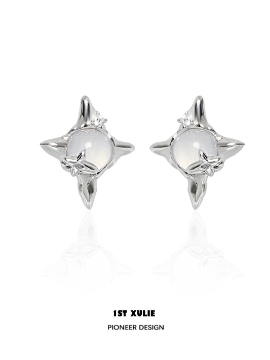 Elegant frozen star agate earrings with a unique star design and polished silver finish