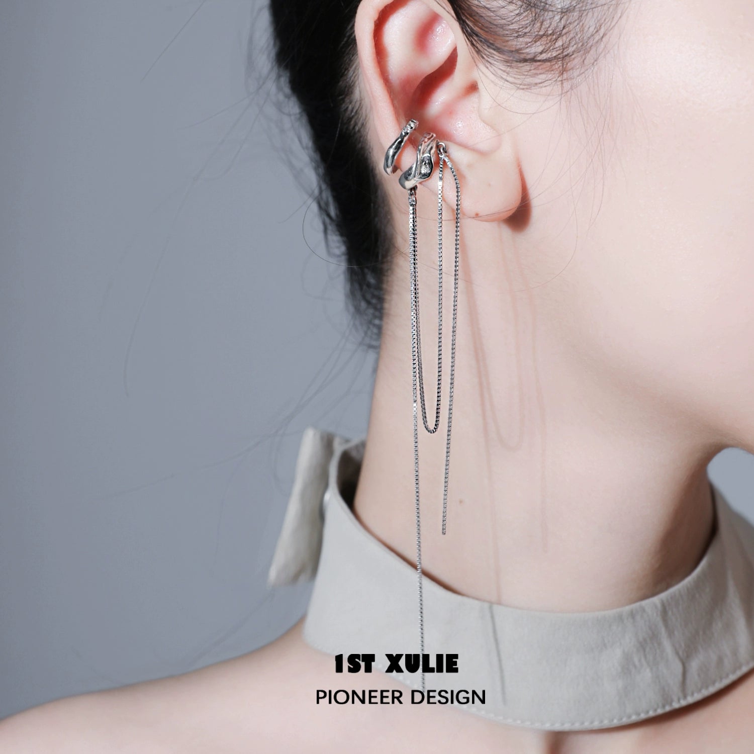 Elegant Frozen Tassel Ear Clip by 1STXULIE with Stylish Chain Design for Modern Accessories
