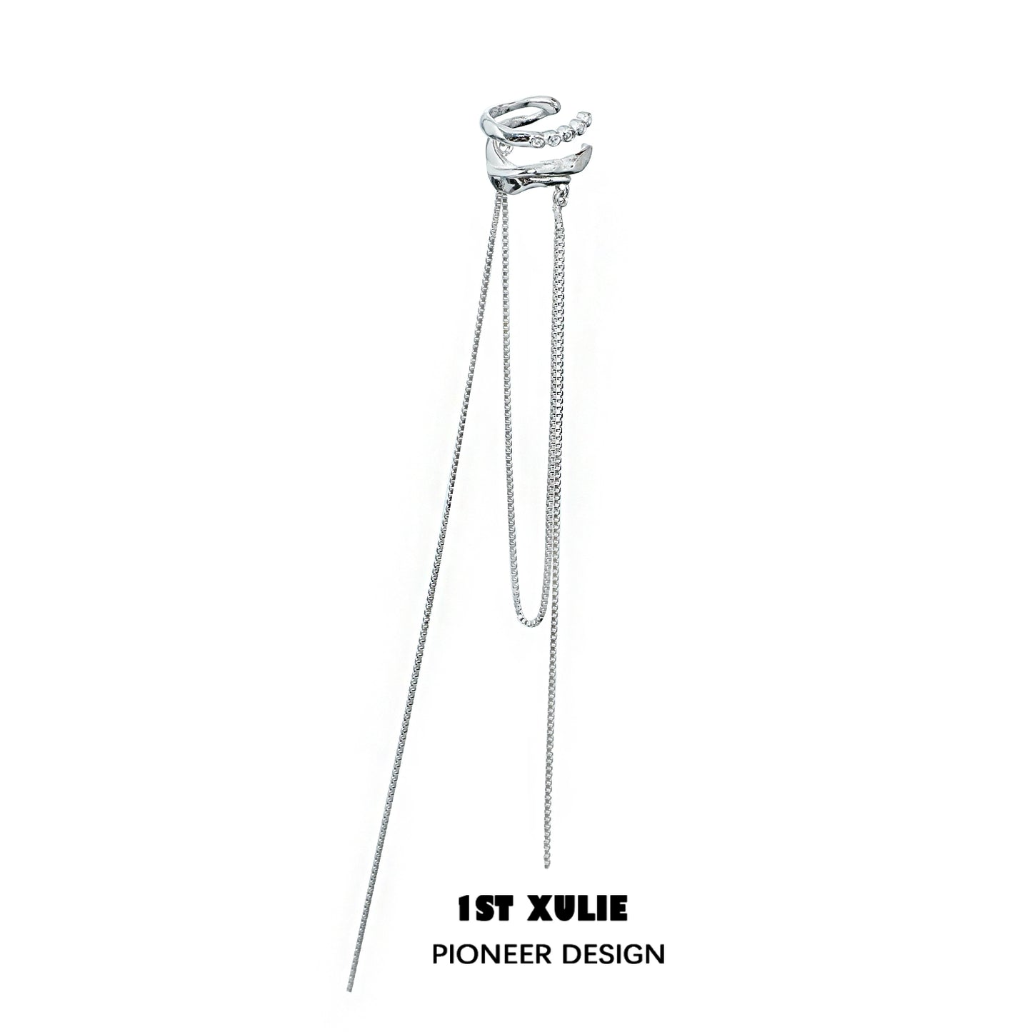 Elegantly designed frozen tassel ear clip with a unique braided accent and delicate chain detail