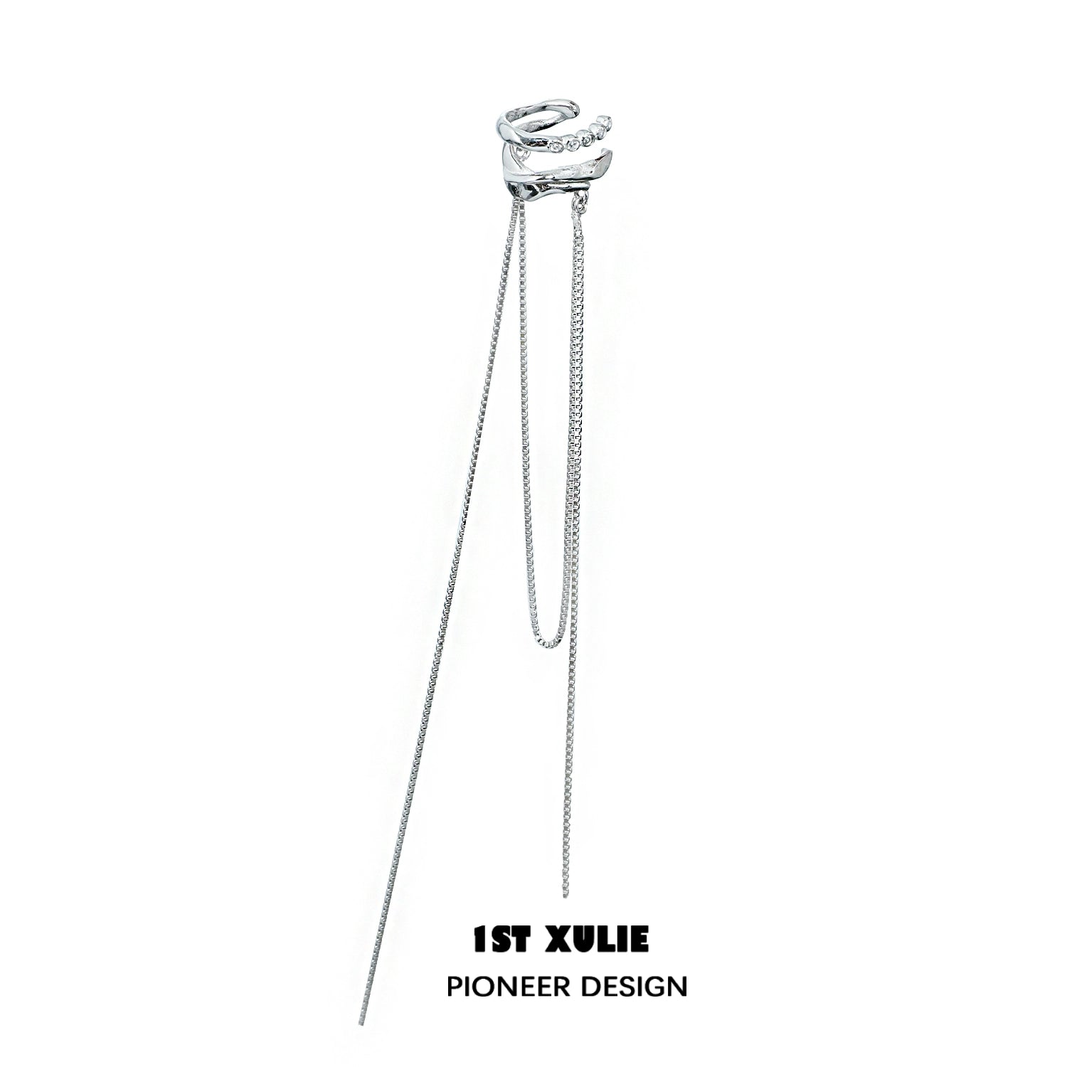 Elegantly designed frozen tassel ear clip with a unique braided accent and delicate chain detail