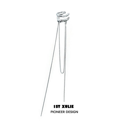 Elegantly designed frozen tassel ear clip with a unique braided accent and delicate chain detail