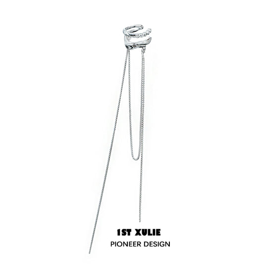 Elegantly designed frozen tassel ear clip with a unique braided accent and delicate chain detail
