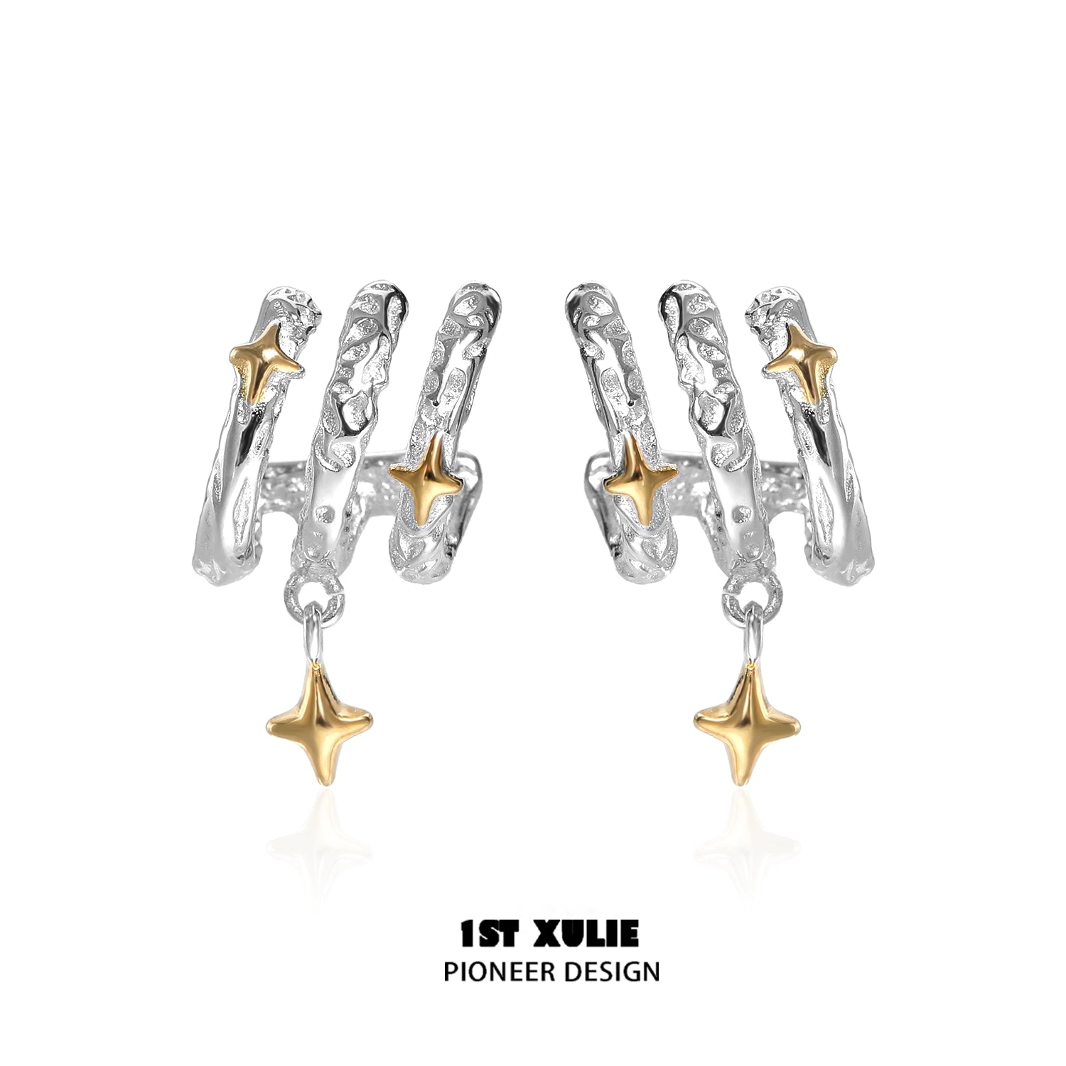 Stylish galactic star earrings in silver and gold for a unique celestial look
