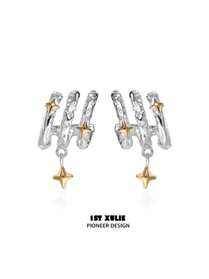 Stylish 1ST XULIE galactic star earrings with silver and gold accents for a trendy look