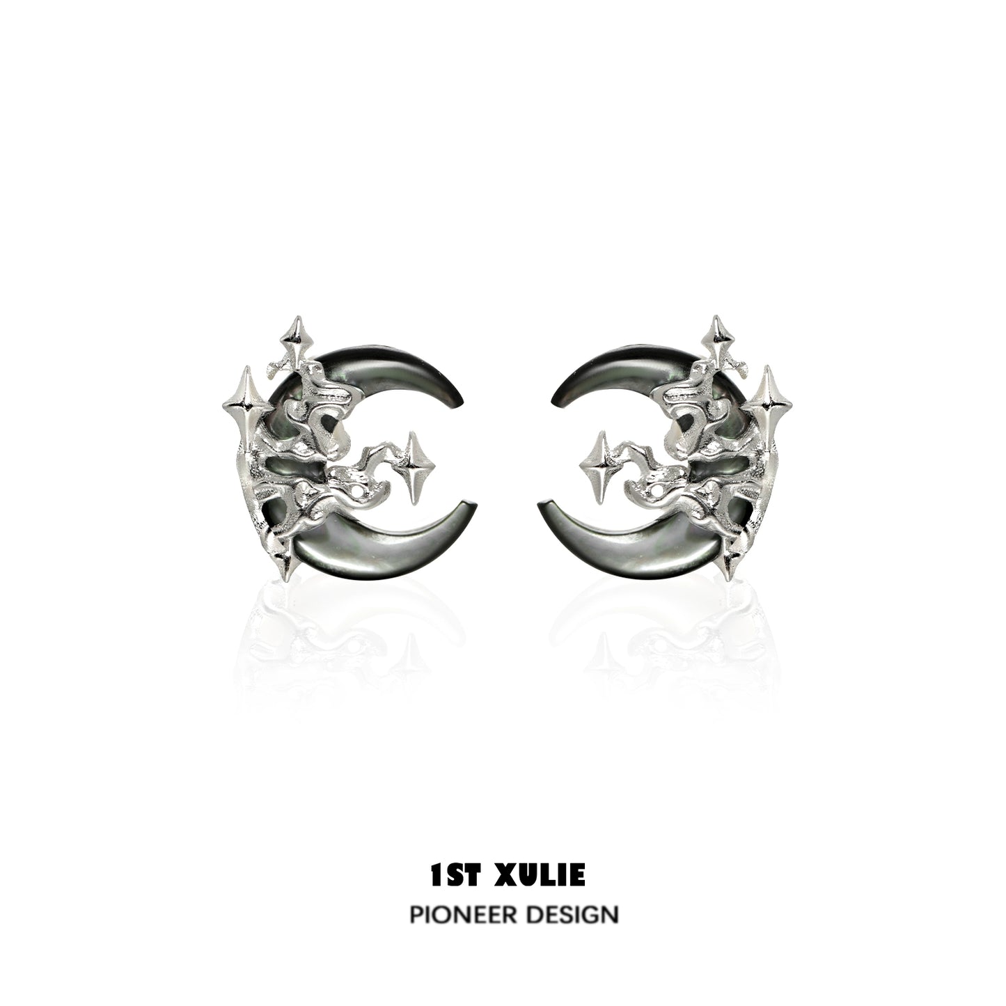 Gothic moon earrings in silver featuring intricate star and crescent designs for a unique accessory