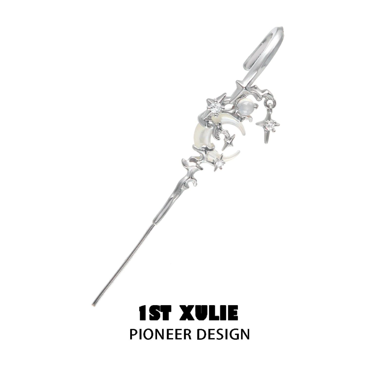 1STXULIE Silver Gothic Moon Earrings with Stars and Pearl Accent for Unique Style