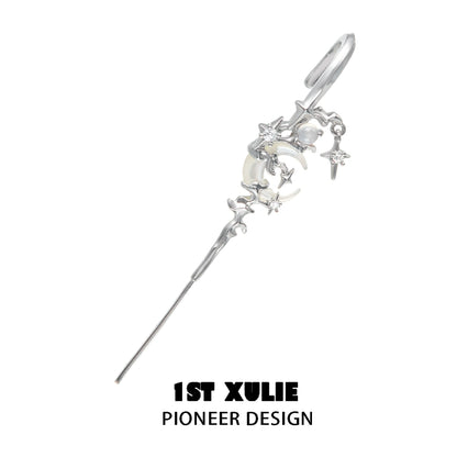 1STXULIE Silver Gothic Moon Earrings with Stars and Pearl Accent for Unique Style