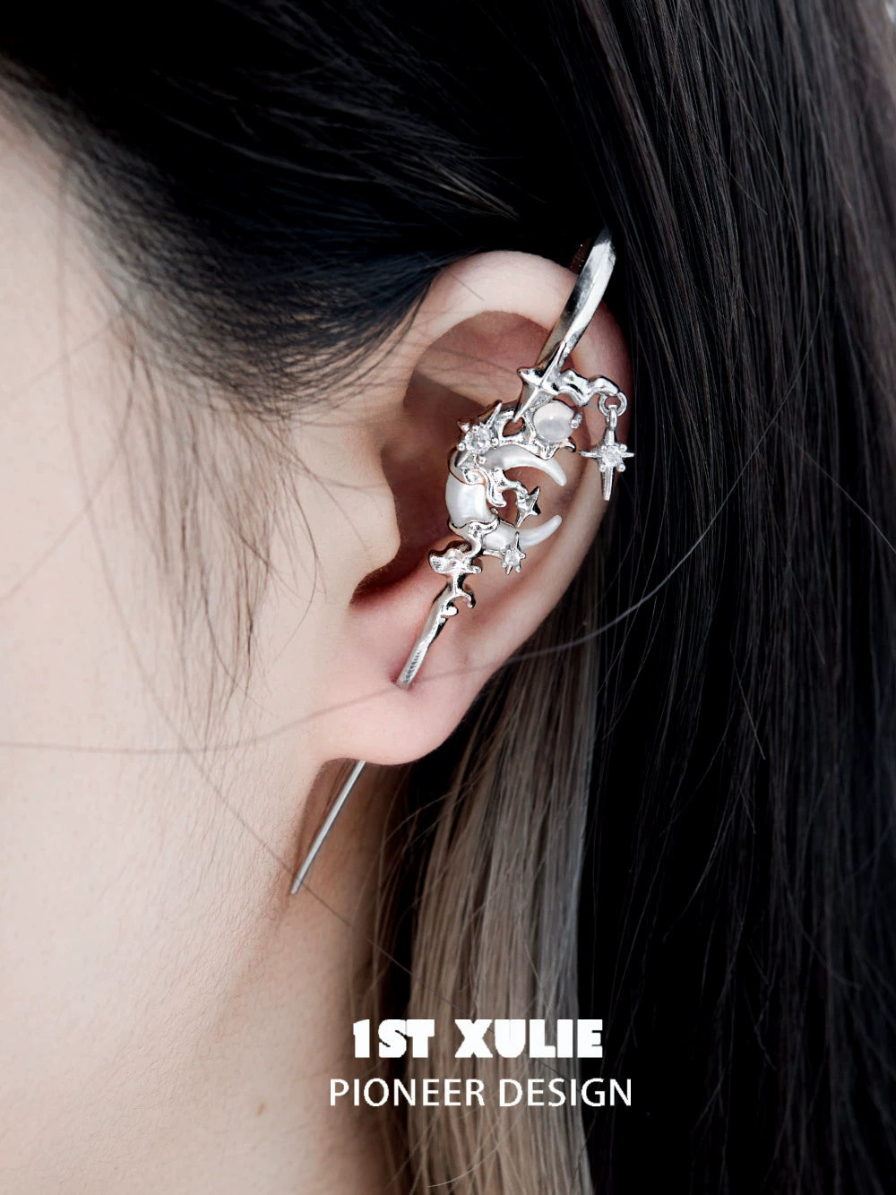 1ST XULIE Gothic Moon Earrings with Intricate Star Design for Unique Style