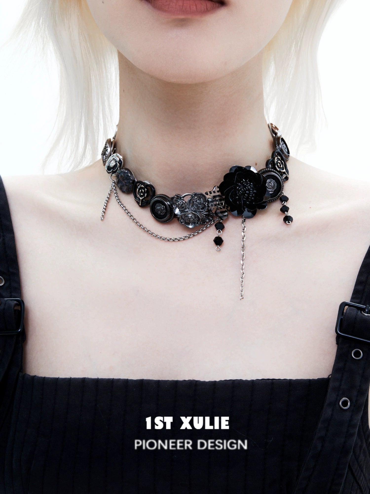Gothic rose clavicle necklace by 1ST XULIE featuring ornate floral designs and chains