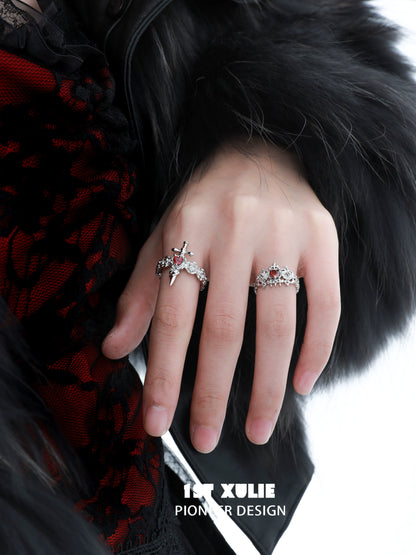 Stylish gothic rose couple rings featuring intricate designs and a romantic aesthetic