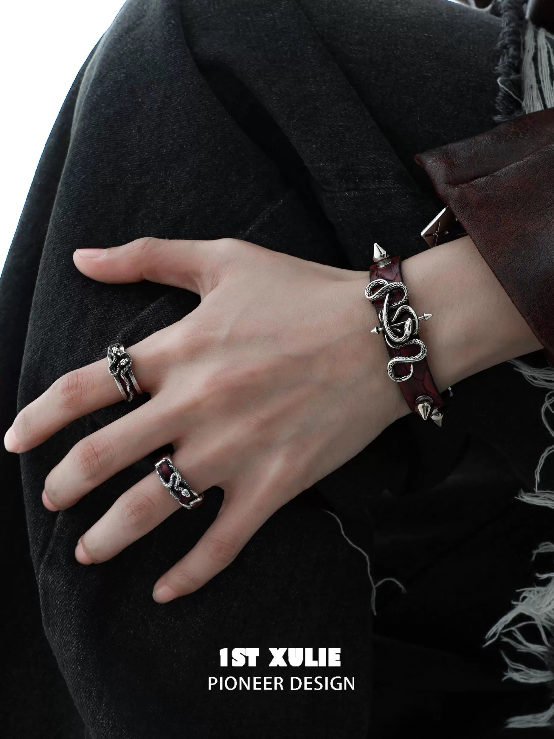 Gothic snake bracelet from 1STXULIE showcasing intricate design and gothic flair worn on a hand