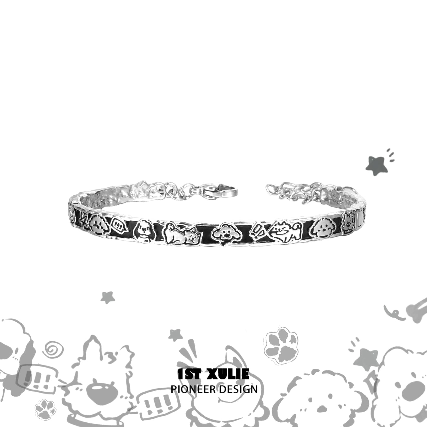 Happy cat dog silver ring featuring playful animal designs for pet lovers