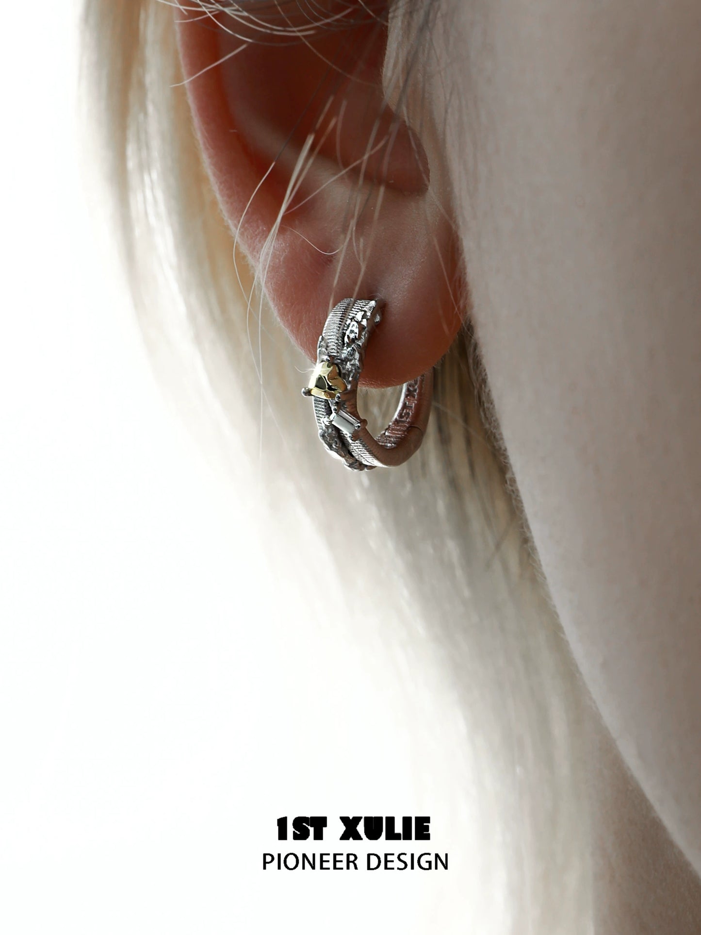 Elegant 1STXULIE heart couple earrings in silver with unique design for stylish couples