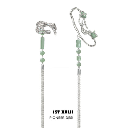 Elegant jade cascade ear clip by 1STXULIE featuring delicate green stones and stylish silver accents