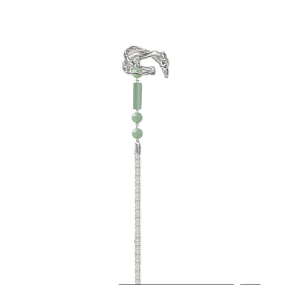 Elegant jade cascade ear clip featuring a silver design and jade beads for a chic accessory