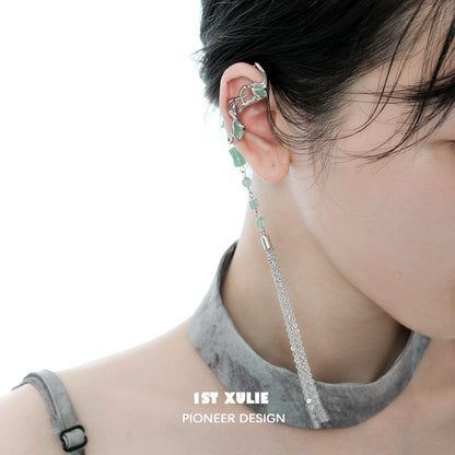 Jade cascade ear clip featuring elegant design and green gemstones for stylish accent
