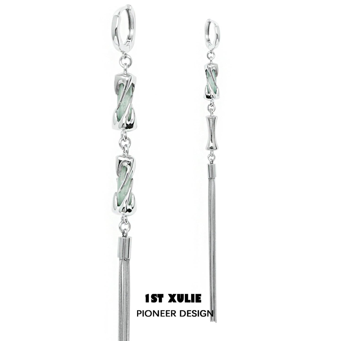 1STXULIE Jade Tassel Earrings with Elegant Design and Long Silver Chains for a Chic Look