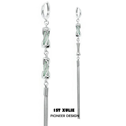 1STXULIE Jade Tassel Earrings with Elegant Design and Long Silver Chains for a Chic Look