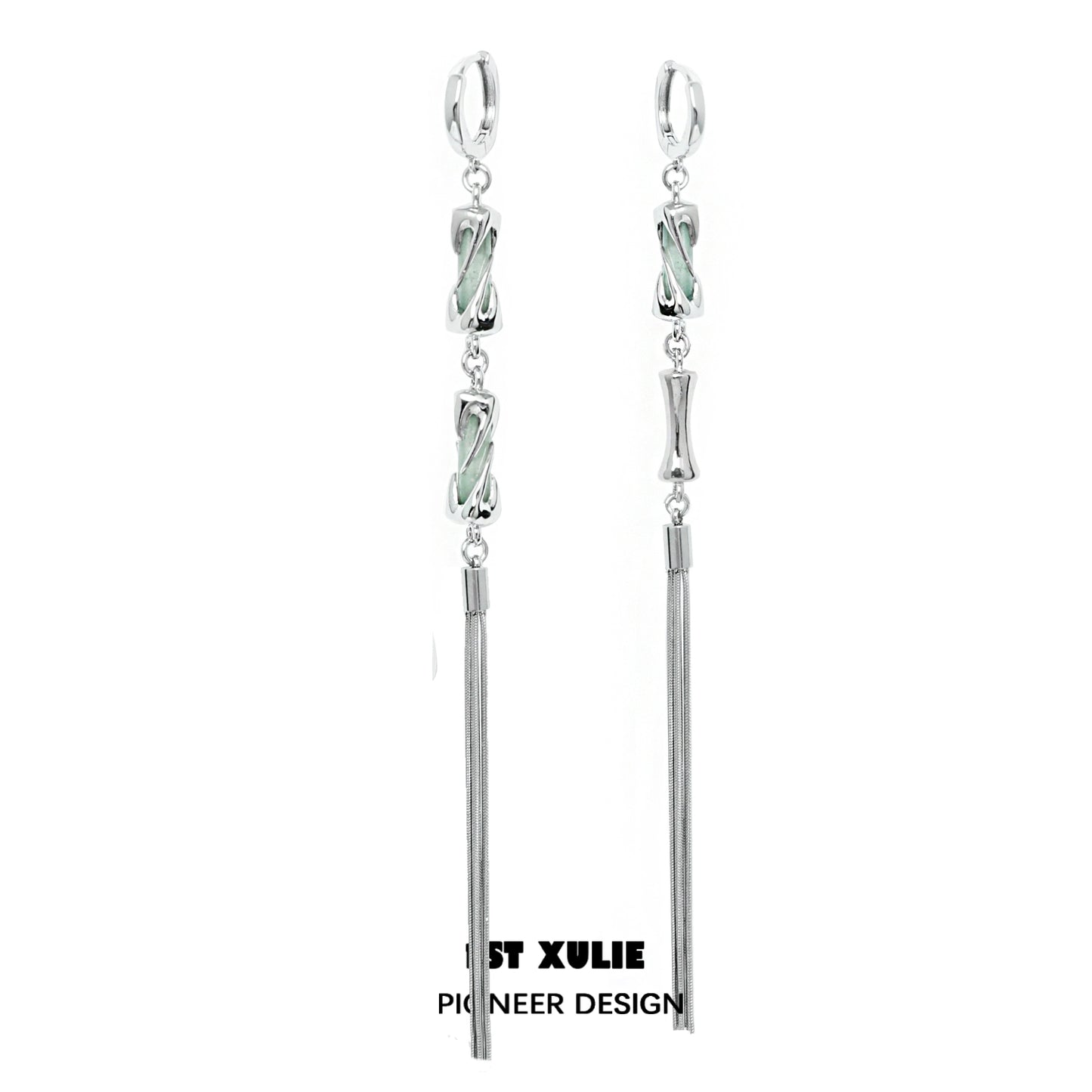 Elegant jade tassel earrings with silver accents and modern design for stylish outfits