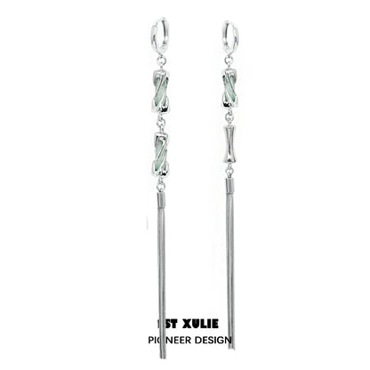 Elegant jade tassel earrings with silver accents and modern design for stylish outfits