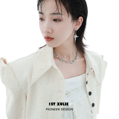 Stylish luminous agate cross earrings designed by 1ST XULIE for trendy accessories
