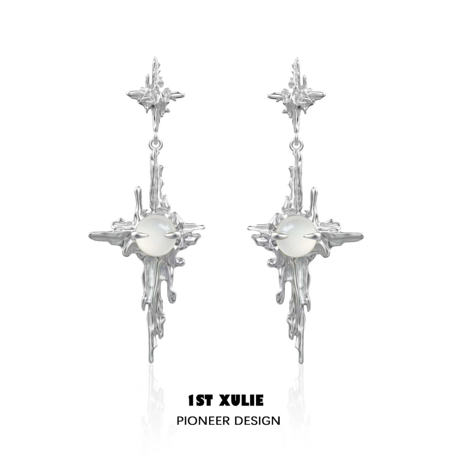 Luminous agate cross earrings in silver design with intricate details for a stylish look