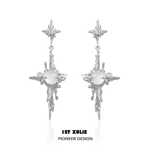 Luminous agate cross earrings in silver design with intricate details for a stylish look