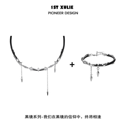 Midnight talisman leather necklace with silver accents and unique design by 1STXULIE