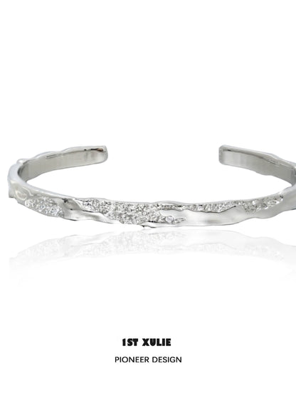 Stylish minimalist silver bracelet with a textured design for modern elegance