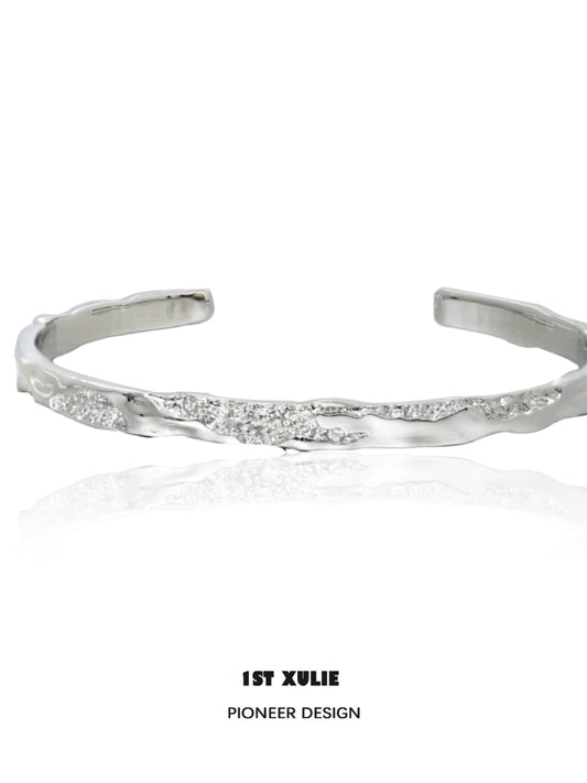 Stylish minimalist silver bracelet with a textured design for modern elegance