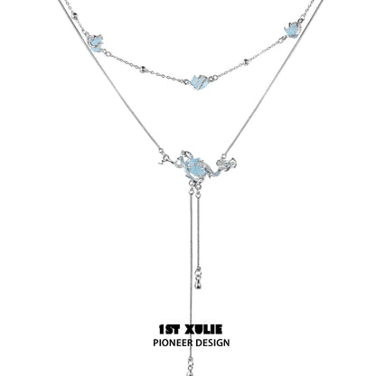 Stunning 1STXULIE moon double necklace with blue accents and delicate chain design