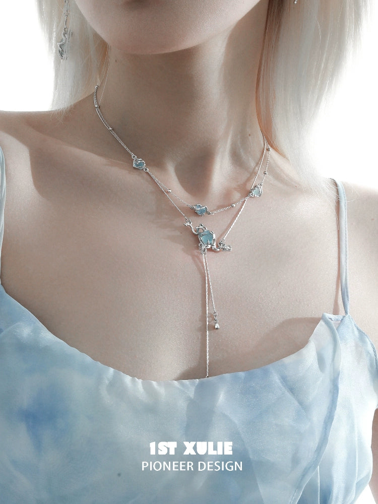 Elegant moon double necklace by 1STXULIE featuring delicate charms and layered design for a stylish look