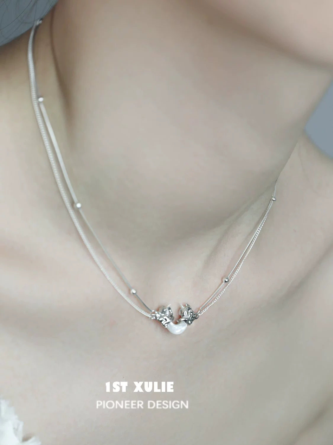 1ST XULIE Moonlight Couple Necklace with Dual Layered Chains and Elegant Design